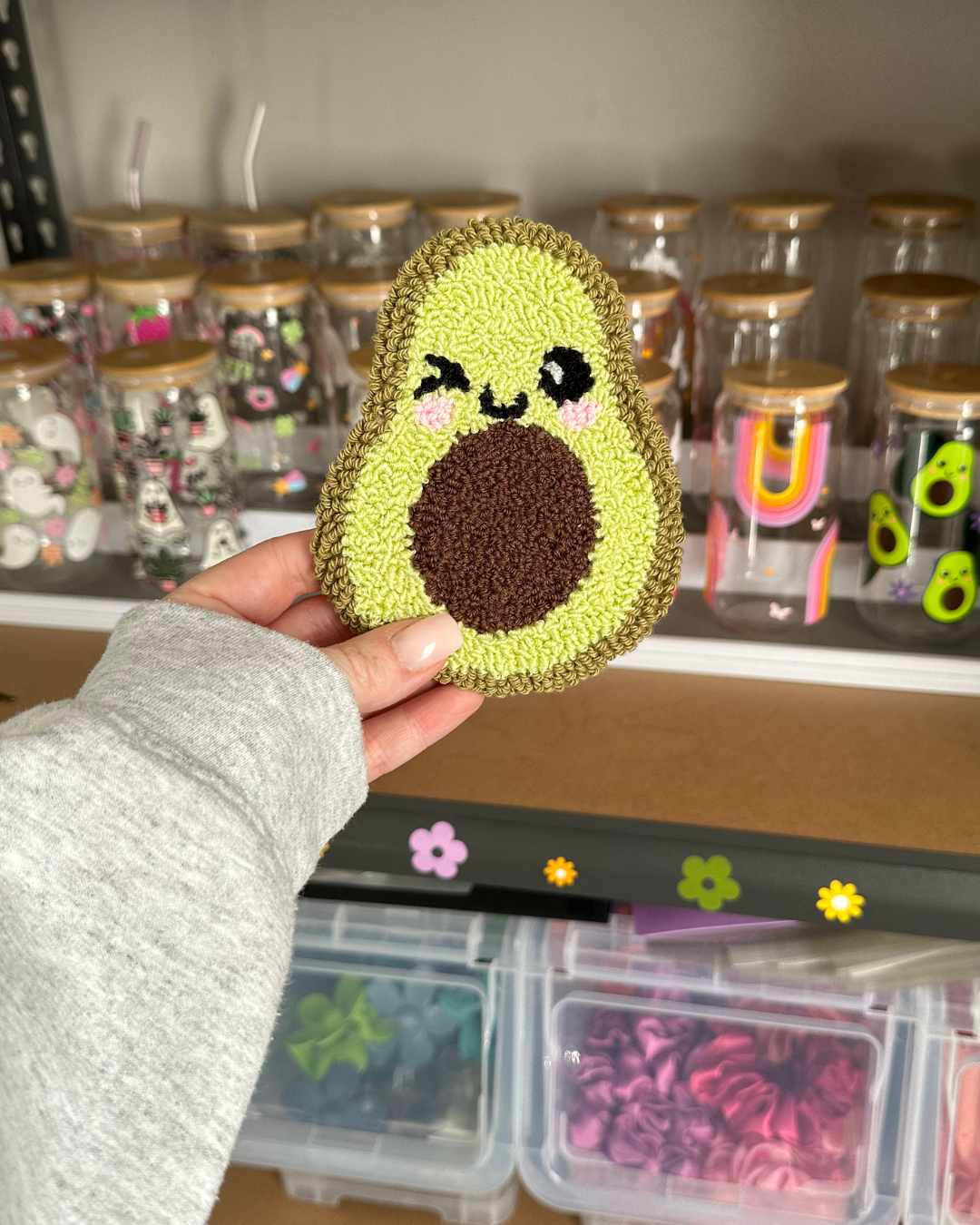 Cheeky Avocado Punch Needle Coaster