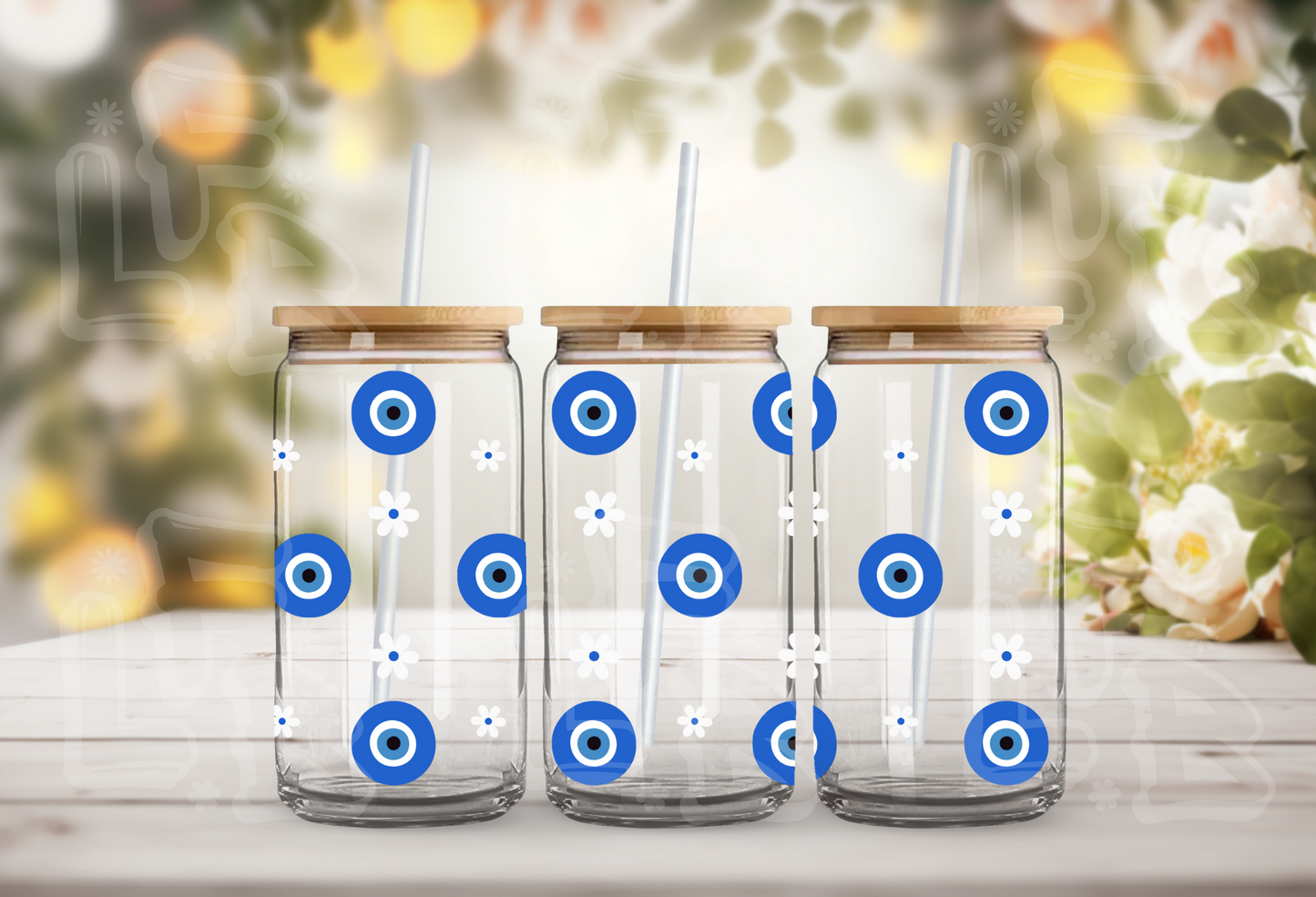 Blue Evil Eye Glass Cup