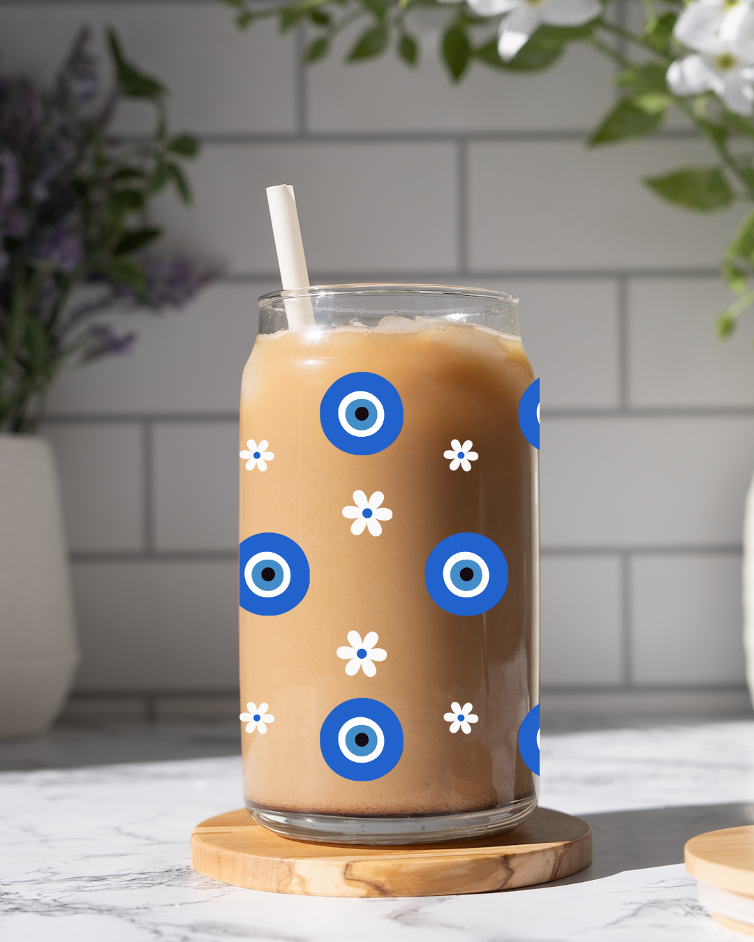 Blue Evil Eye Glass Cup