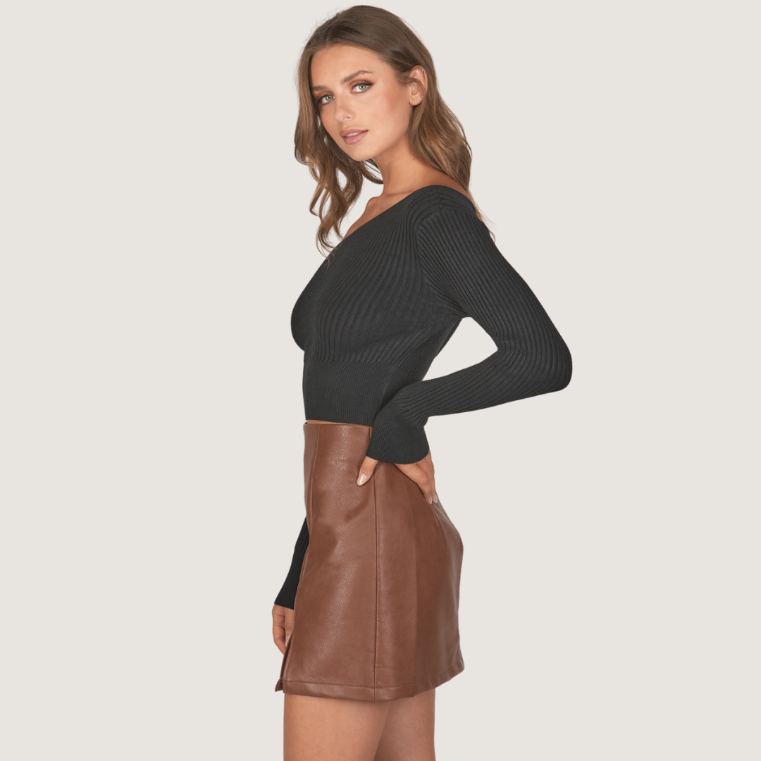 Side Split Faux Leather Skirt