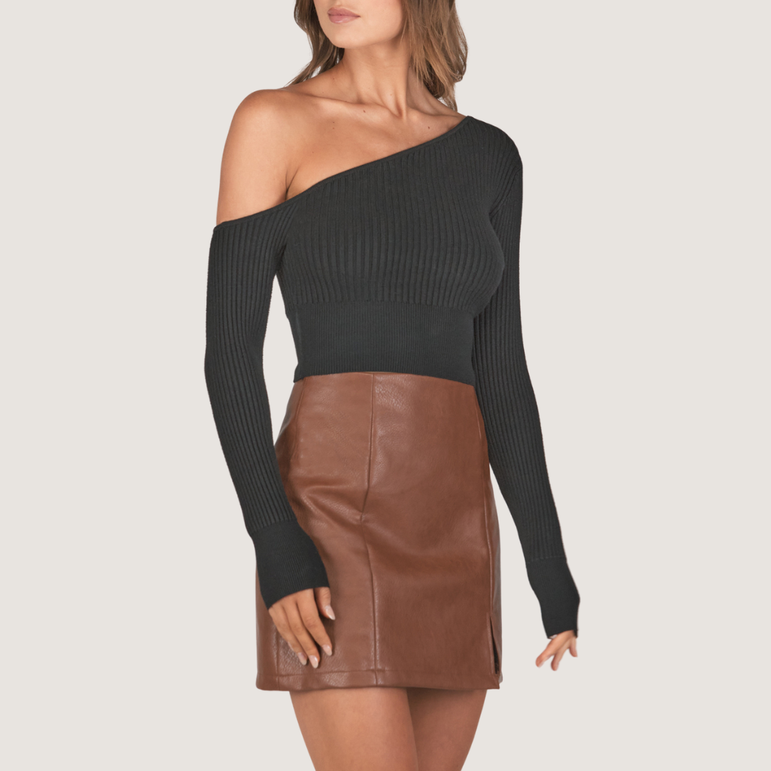 Side Split Faux Leather Skirt