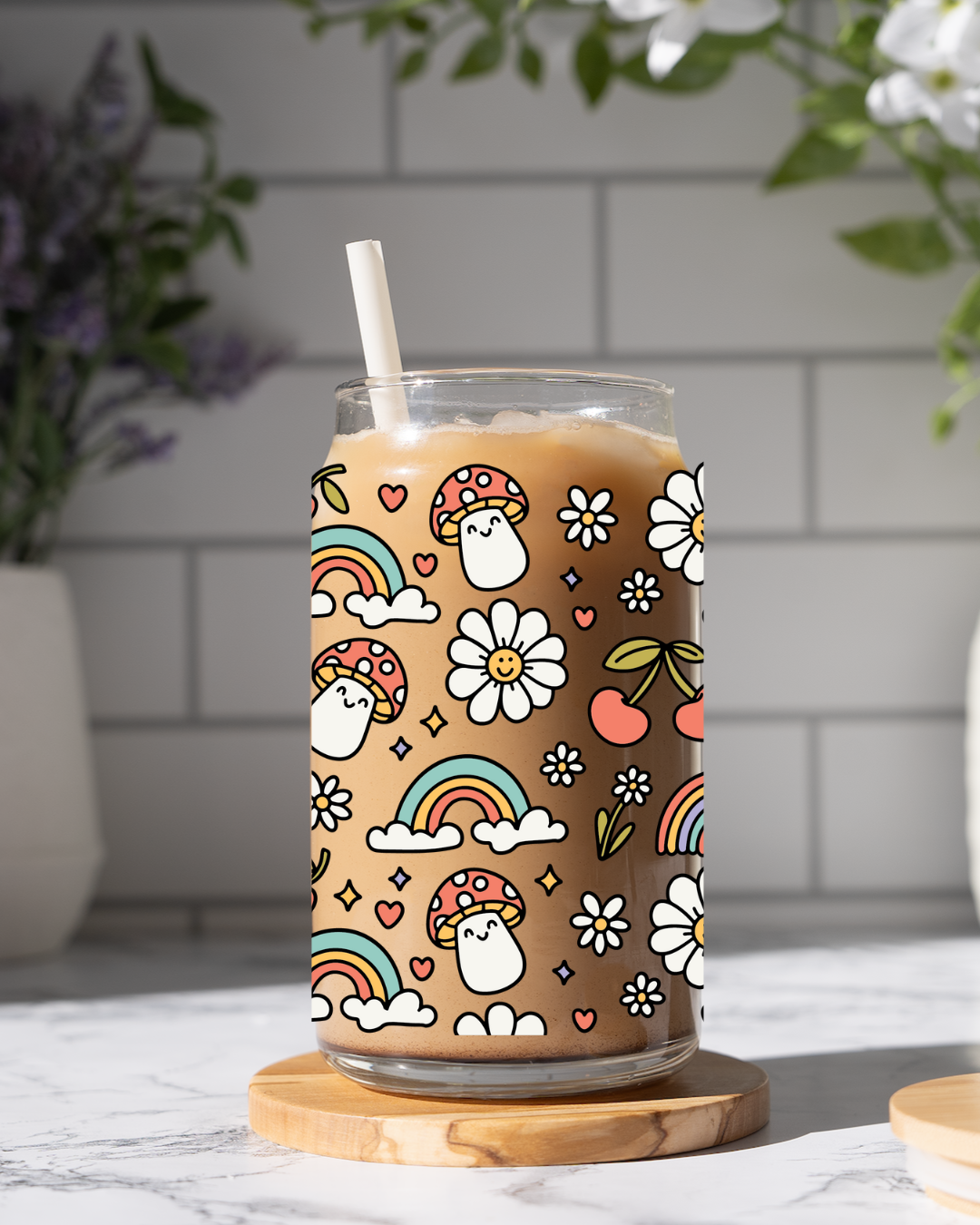 Groovy Mushrooms Glass Cup