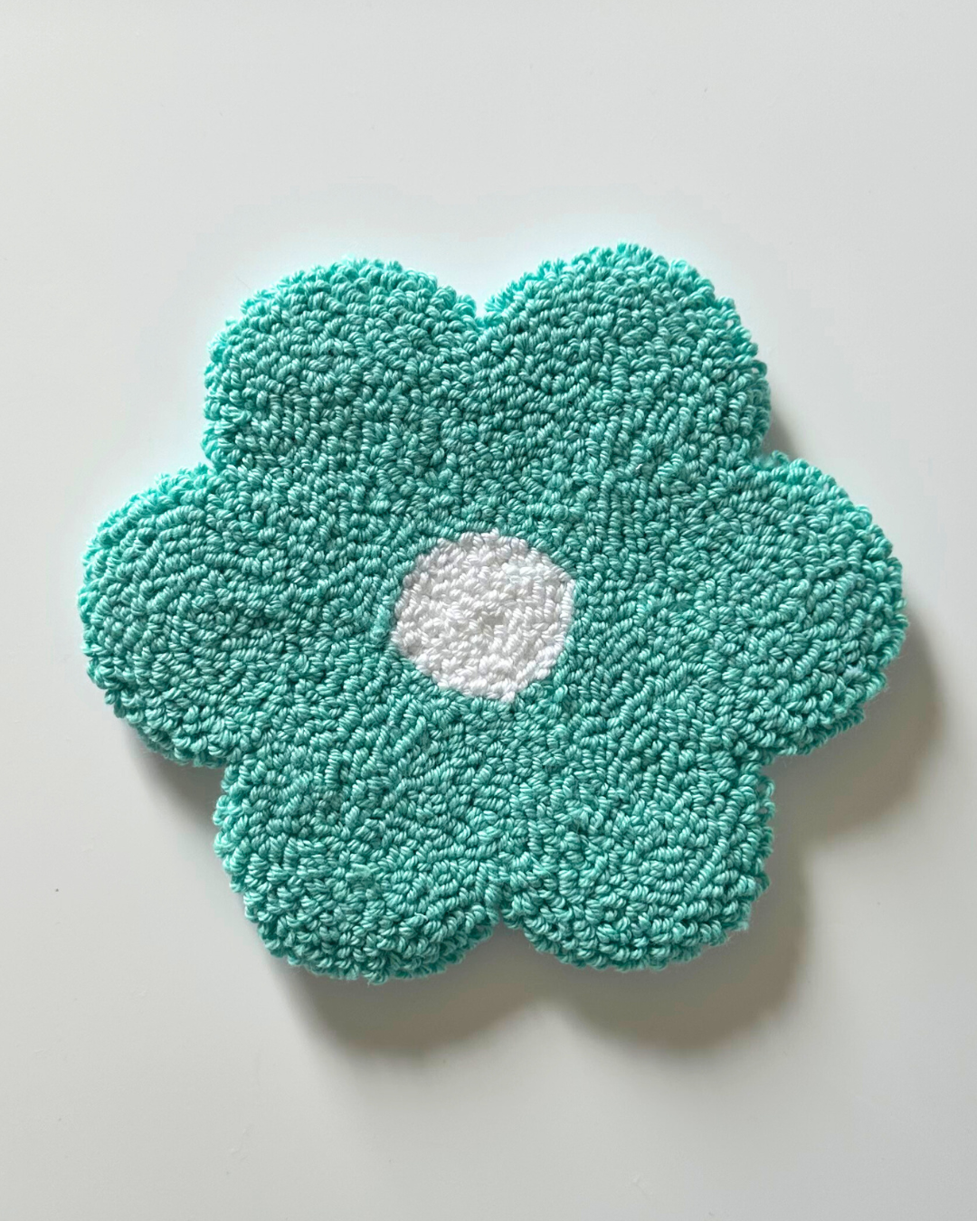 Aqua Flower Punch Needle Coaster