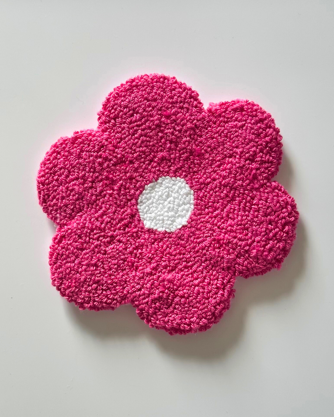Hot Pink Flower Punch Needle Coaster