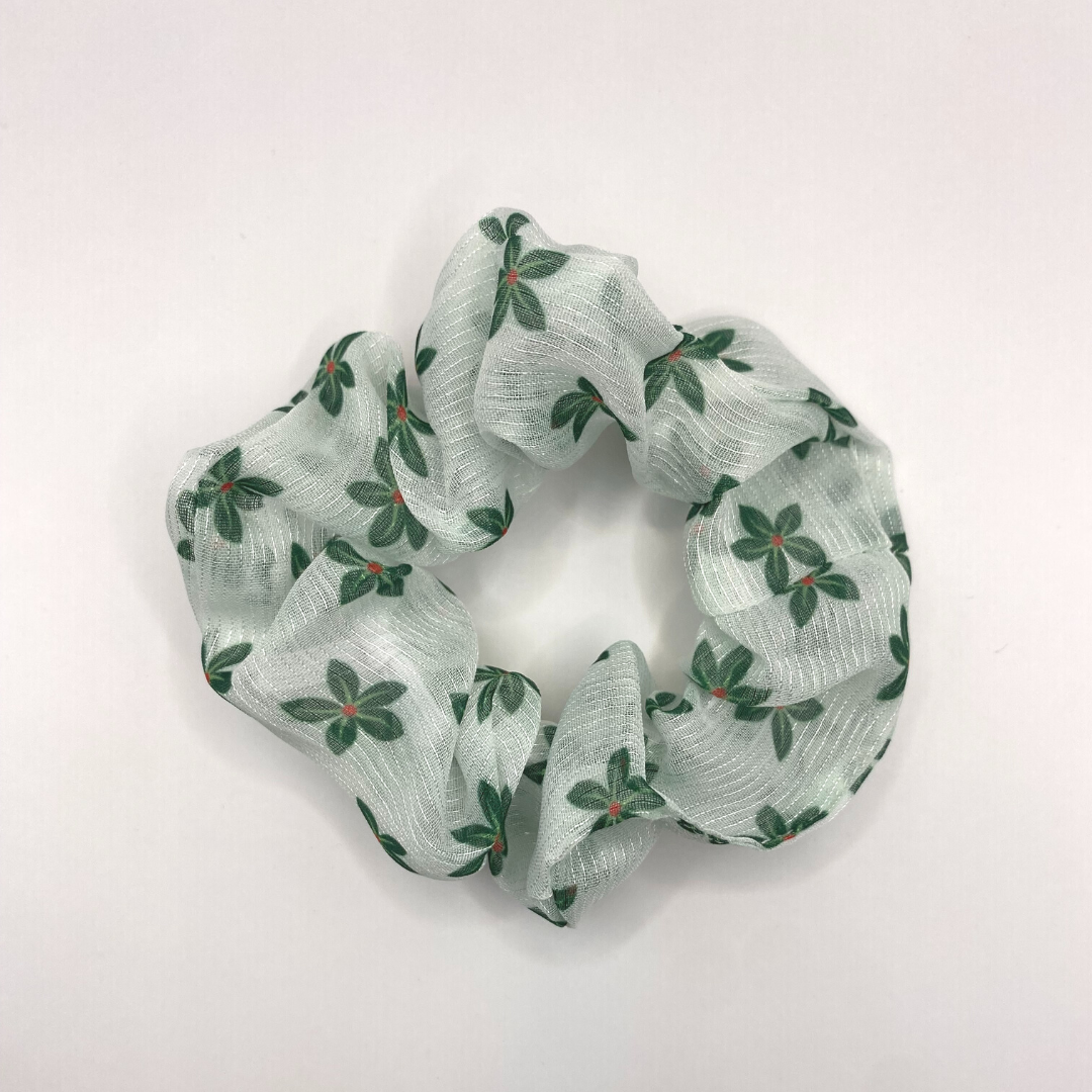 Mini Chiffon Green Flower Scrunchie
