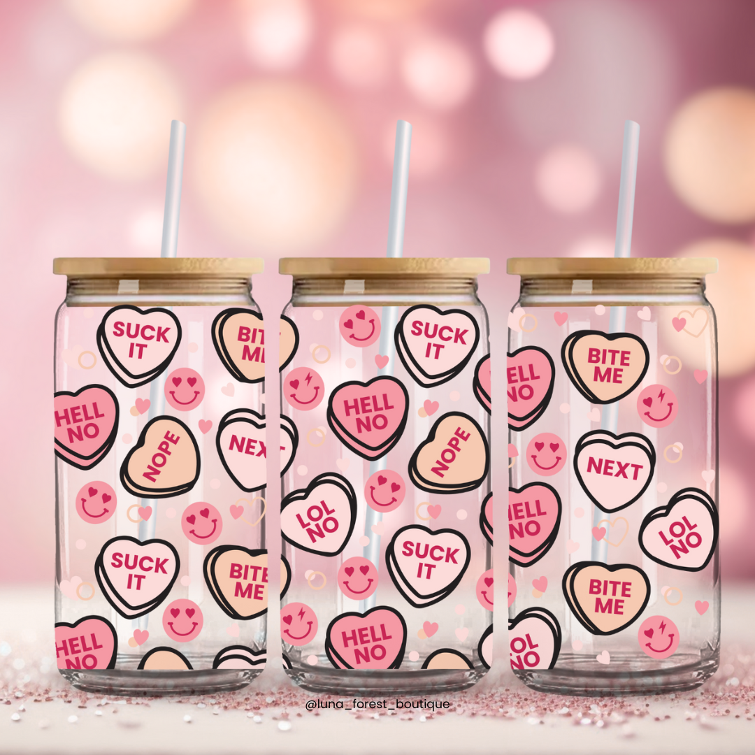 Anti-Valentines Sweethearts Glass Cup 20 oz