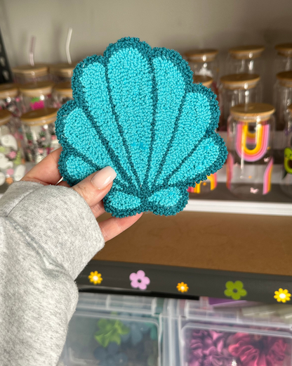 Blue Seashell Punch Needle Coaster