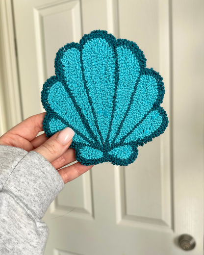 Blue Seashell Punch Needle Coaster