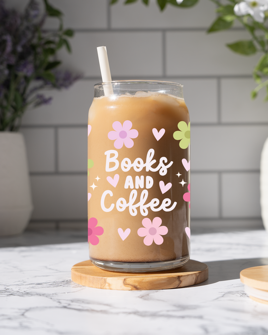Books & Coffee Glass Cup