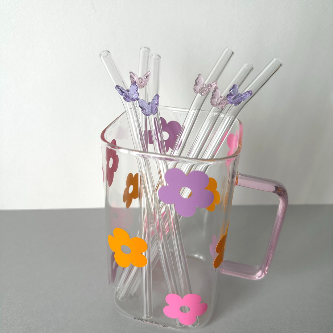 Reusable Glass Straws With Butterfly Eco Friendly Drinking Straws