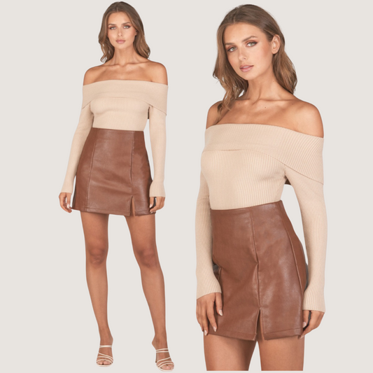 Side Split Faux Leather Skirt