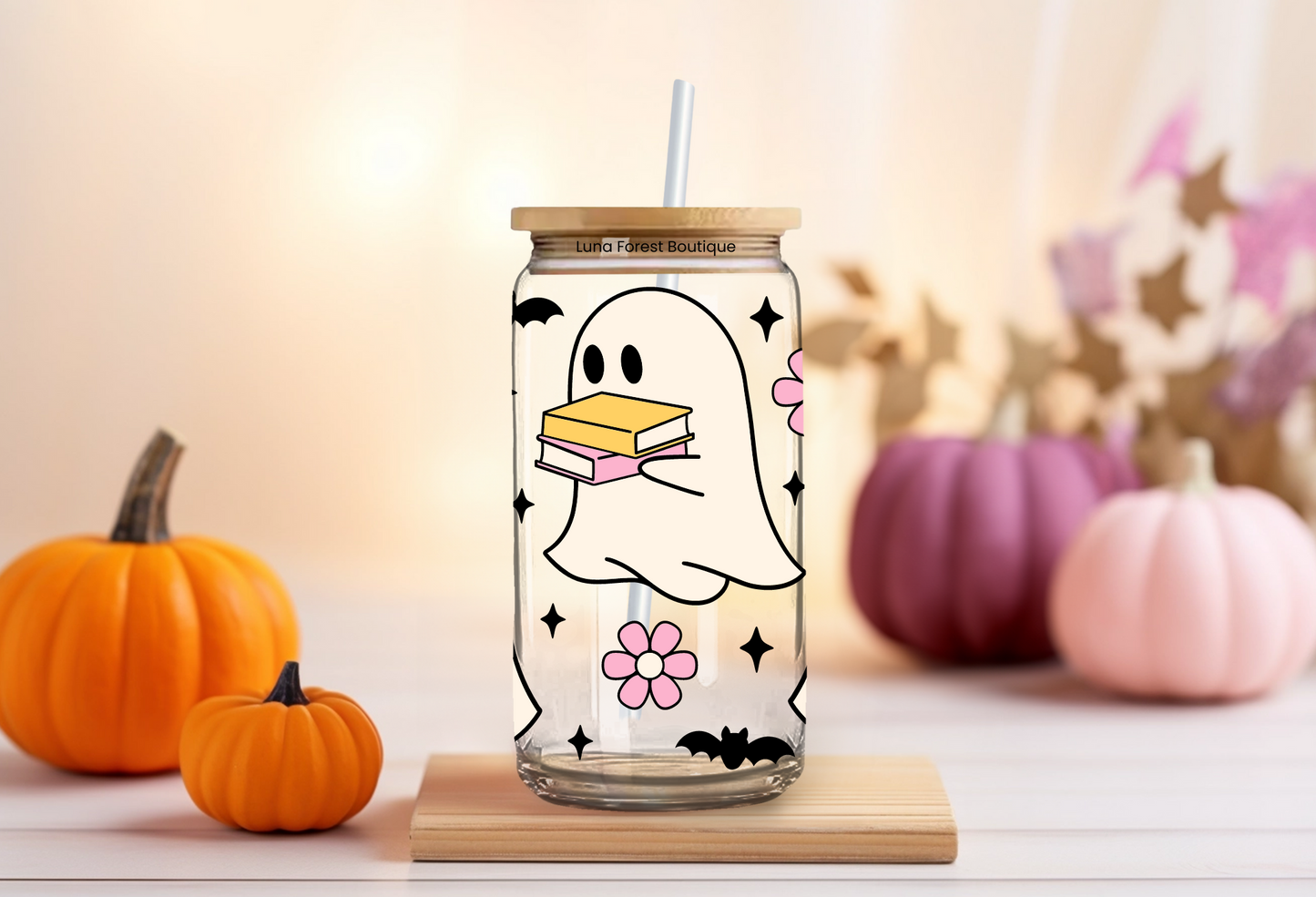 Ghosty Bookish Glass Cup 20 oz