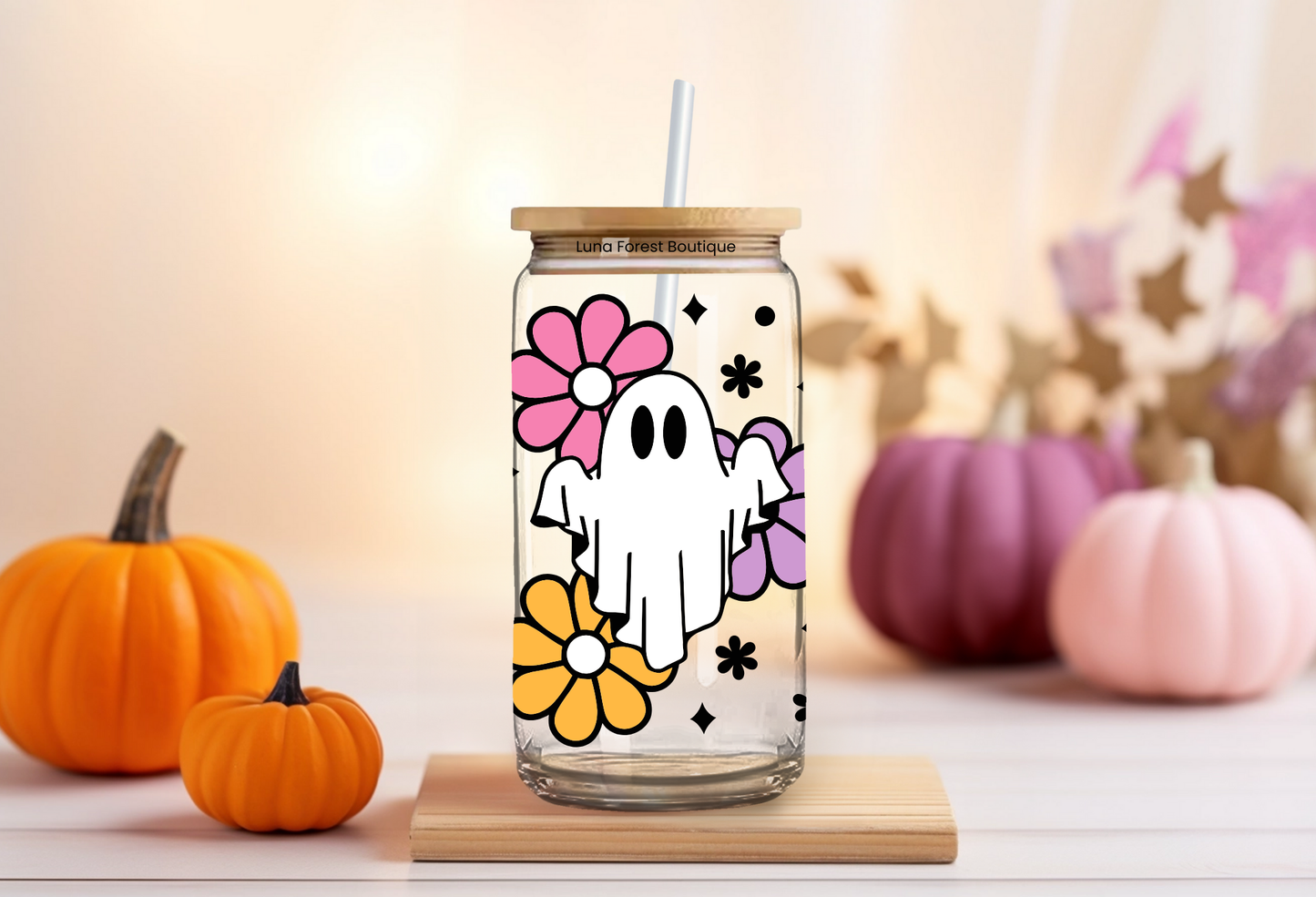 Ghosty Flowers Glass Cup 20 oz