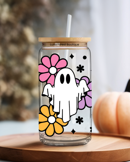 Ghosty Flowers Glass Cup 20 oz