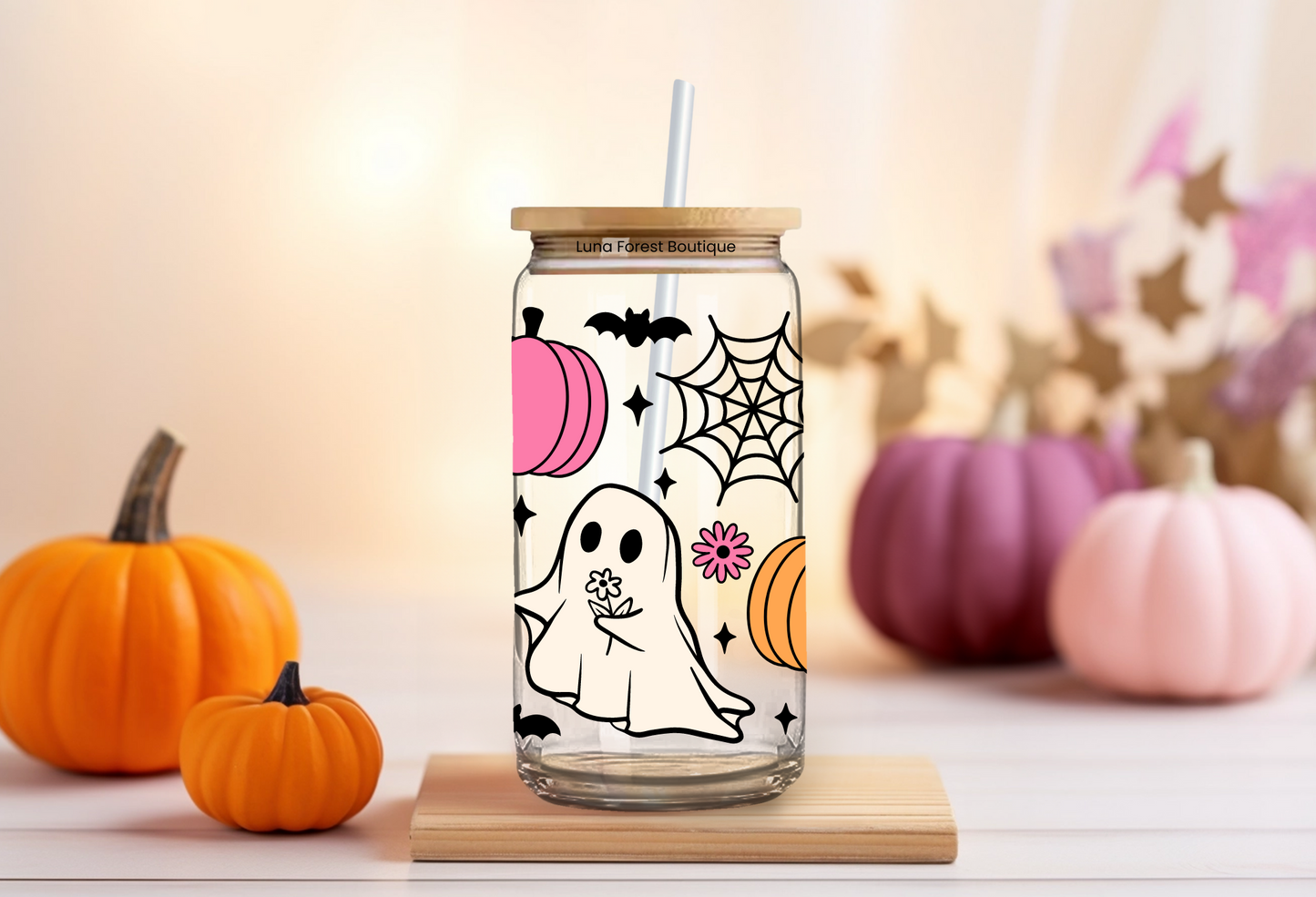 Ghosty Pumpkins Glass Cup 20 oz