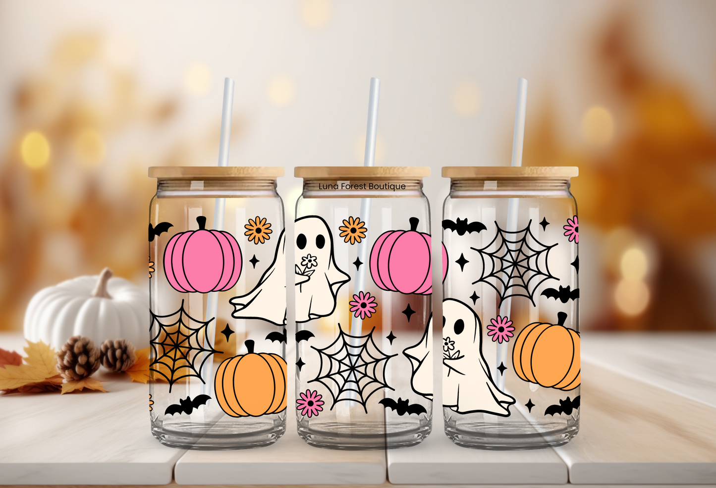 Ghosty Pumpkins Glass Cup 20 oz