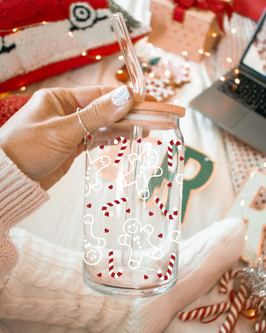 Gingerbread Man Glass Cup 20 oz