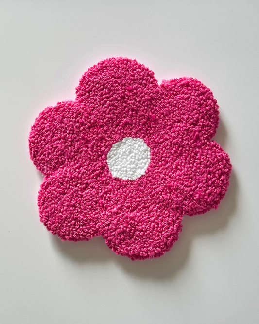 Hot Pink Flower Punch Needle Coaster