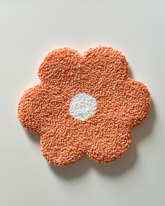 Orange Flower Punch Needle Coaster