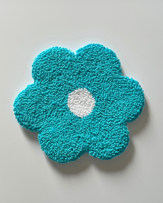 Teal Flower Punch Needle Coaster