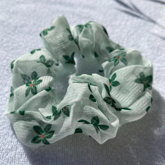 Mini Chiffon Green Flower Scrunchie