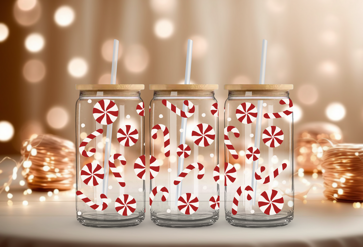 Peppermint Candy Cane Glass Cup 20 oz