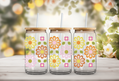 Retro Flowers Glass Cup
