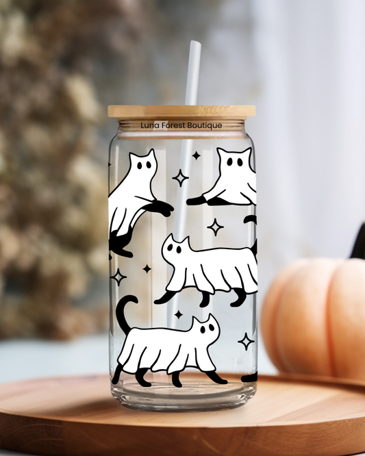 Spooky Cat Glass Cup 20 oz