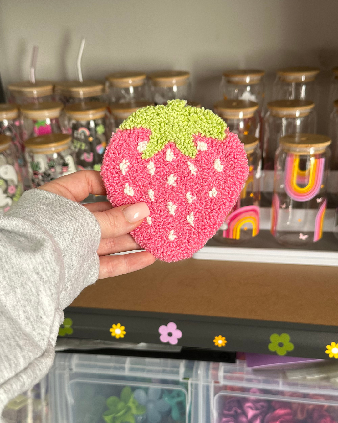 Strawberry Punch Needle Coaster